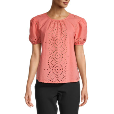 liz claiborne womens round neck short sleeve blouse