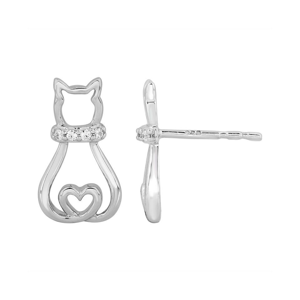 ASPCA Tender Voices Diamond Accent Sterling Silver Cat Earrings, Womens