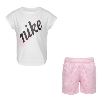 pink nike short set