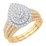 Womens 1 CT. T.W. Genuine White Diamond 10K Gold Pear Bridal Set