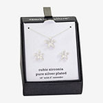Sparkle Allure 2-pc. Cubic Zirconia Pure Silver Over Brass Flower Jewelry Set