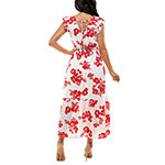 Premier Amour Short Flutter Sleeve Floral Midi Dress