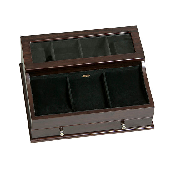 Mele Co Men S Glass Top Wooden Dresser Top Valet In Mahogany