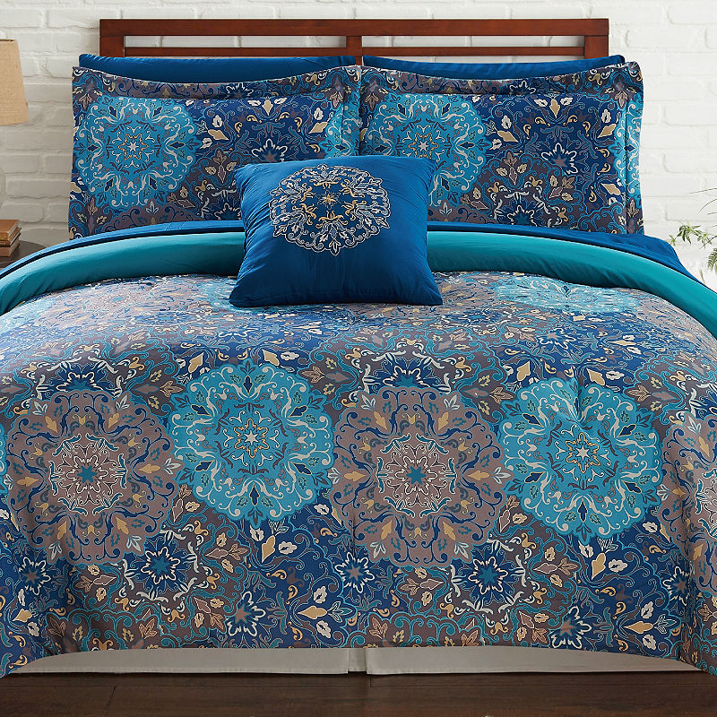 Pacific Coast Textiles 8-Pc. Complete Bedding Set With Sheets - Color Blue - Size King - Bedding Ensembles