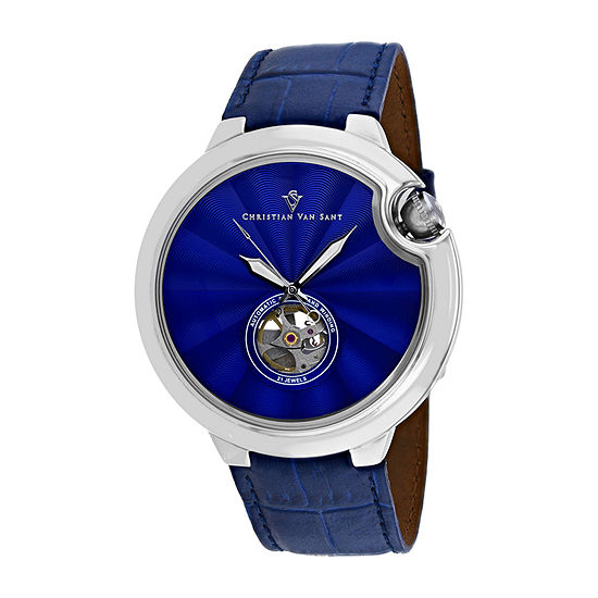 Christian Van Sant Mens Blue Leather Strap Watch Cv0140