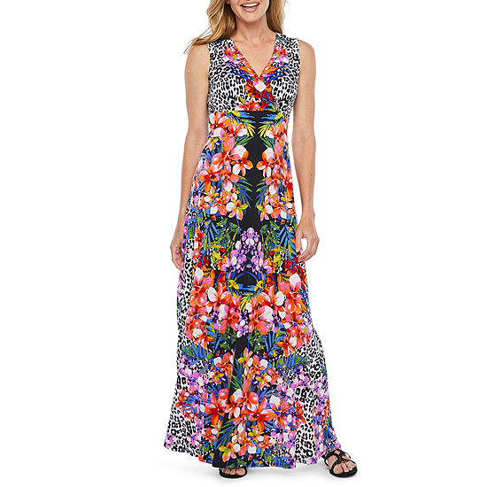 Ronni Nicole Sleeveless Floral Animal Print Maxi Dress