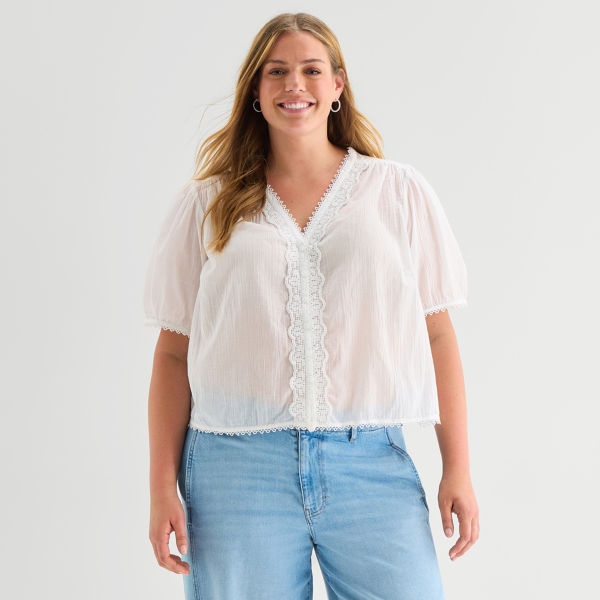 A.N.A Womens Plus V Neck Short Sleeve Blouse