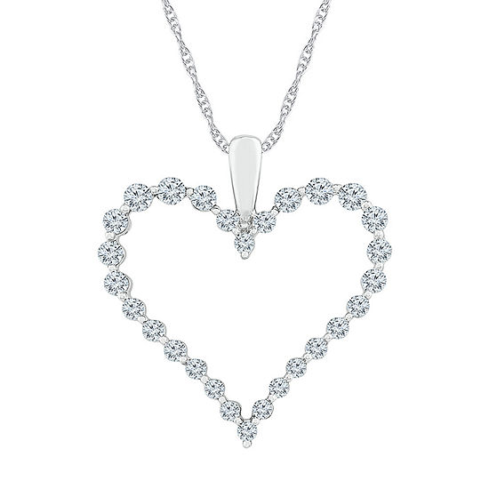 Womens 1 CT. T.W. Genuine White Diamond 10K White Gold Heart Pendant Necklace