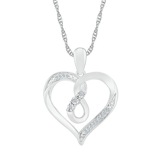 Womens Diamond Accent Genuine White Diamond Sterling Silver Heart Pendant Necklace
