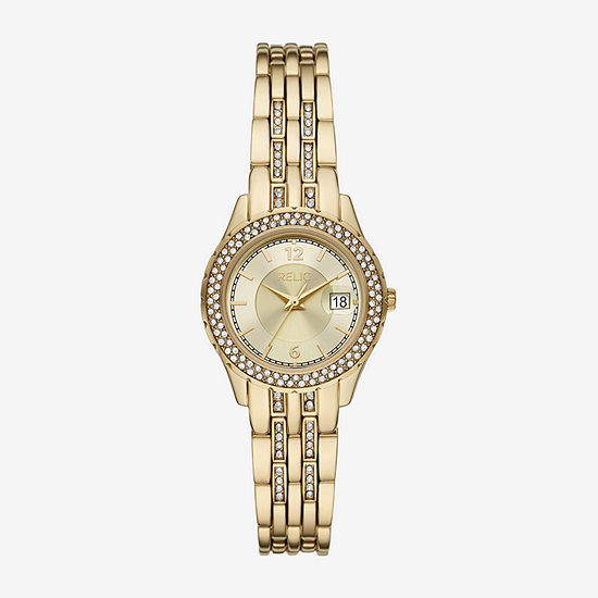 Relic By Fossil Womens Crystal Accent Gold Tone Bracelet Watch Zr12655