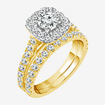 Womens 2 CT. T.W. Genuine White Diamond 10K Gold Halo Bridal Set