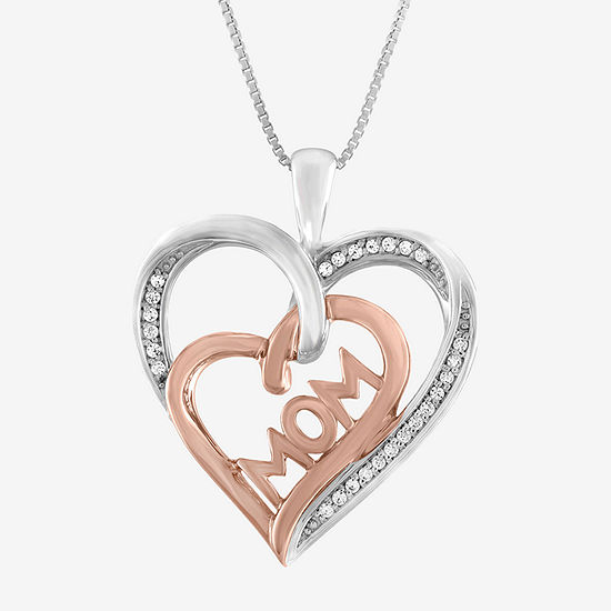 1/10 CT. T.W. Diamond "MOM" Heart Necklace in Sterling Silver and 14KT Rose Gold Over Silver