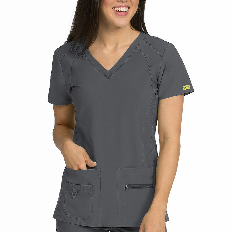 Med Couture 9416 Activate Refined V-Neck Scrub Top, Womens, Size X-Small, Gray