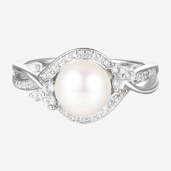 Womens 8-8.5MM Dyed White Cultured Freshwater Pearl Sterling Silver Cocktail Ring
