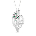 Mom Womens Lab Created Green Emerald Sterling Silver Heart Pendant Necklace