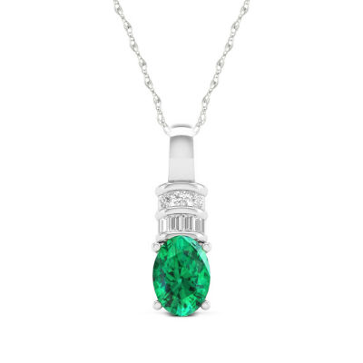 Womens Genuine Green Emerald 10K White Gold Pendant Necklace JCPenney