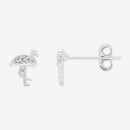 Itsy Bitsy Flamingo Crystal Sterling Silver 7.5mm Stud Earrings