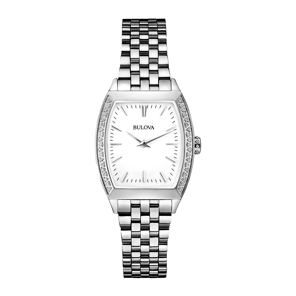 Bulova Womens Silver Tone Diamond Accent Tonneau Case Watch