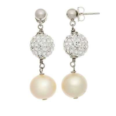 Cultured Freshwater Pearl & Crystal Sterling Silver Earrings, Color ...