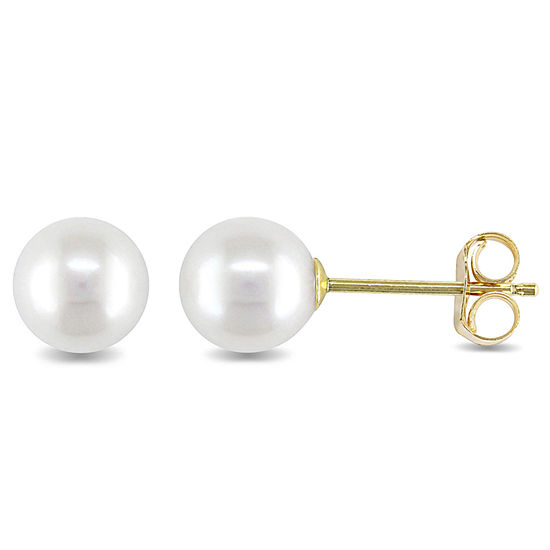 White Cultured Freshwater Pearl 14K Yellow Gold Stud Earrings