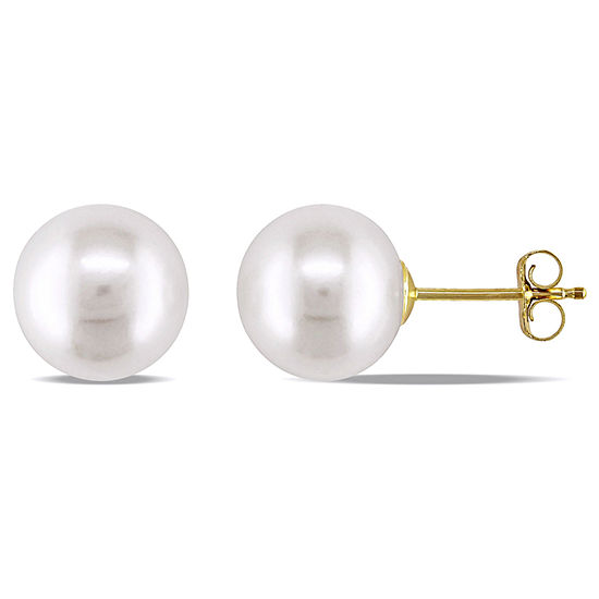 White Cultured Freshwater Pearl 14K Yellow Gold Stud Earrings
