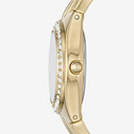 Relic By Fossil Womens Crystal Accent Gold Tone Strap Watch Zr97005