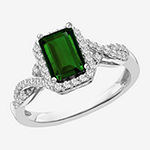 Womens Genuine Green Chrome Diopside Sterling Silver Cocktail Ring