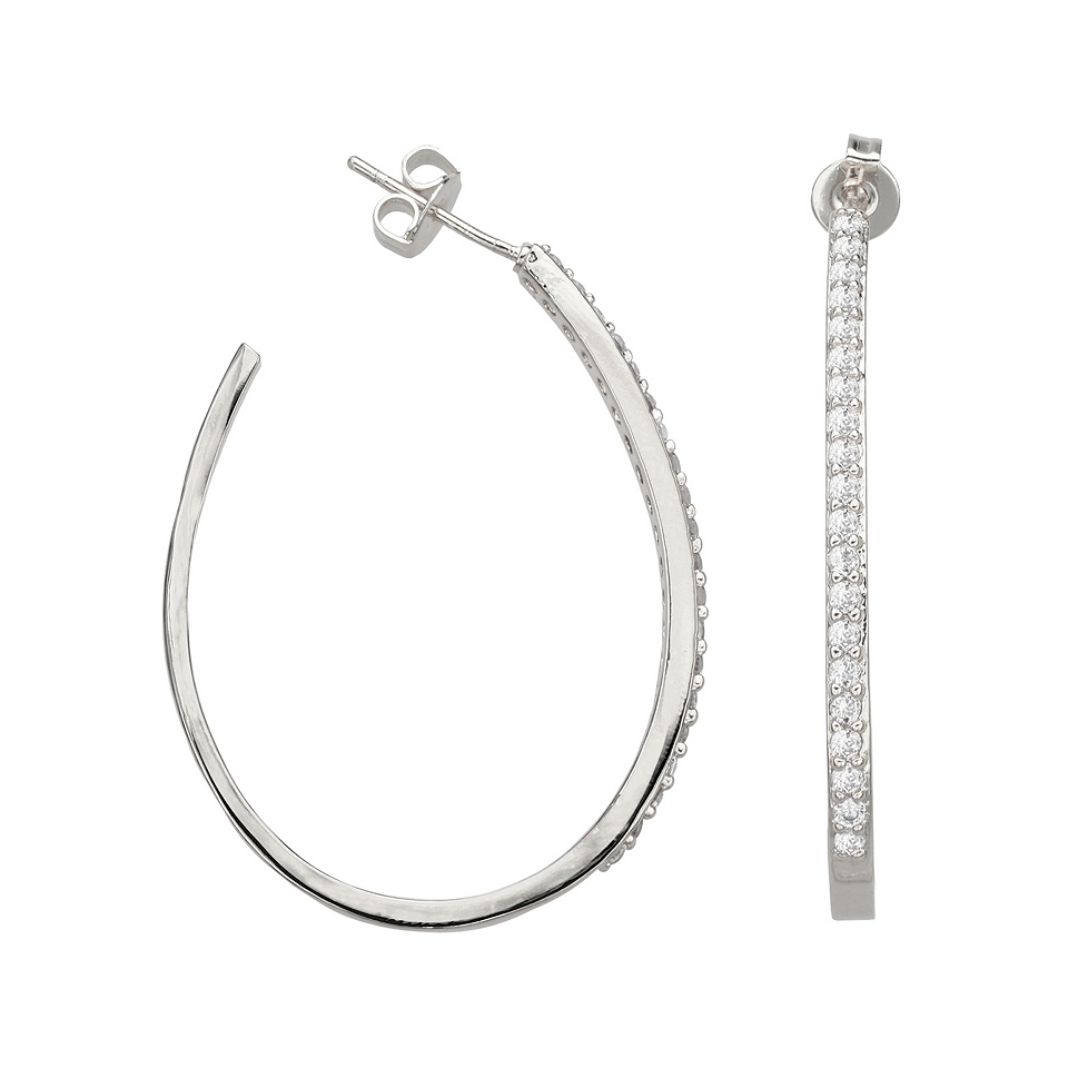 Bridge Jewelry Pure Silver Plated Cubic Zirconia Oval Hoop Earrings
