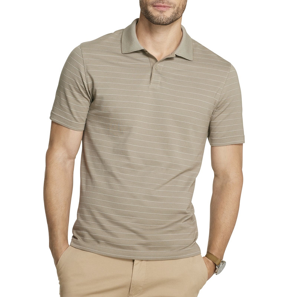 Van Heusen Striped Micropoly Polo, Taupe Brindle, Mens