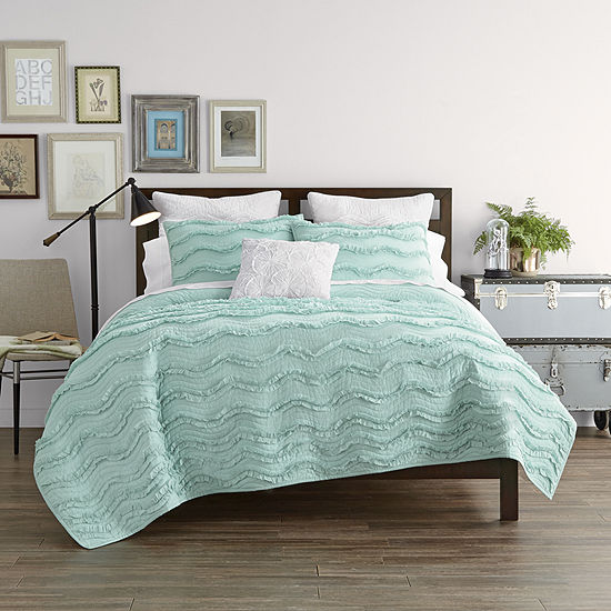 Jcpenney Home Cotton Classics Ruffle Quilt Color Aqua Essence