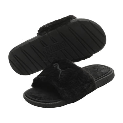 puma fluffy slides black