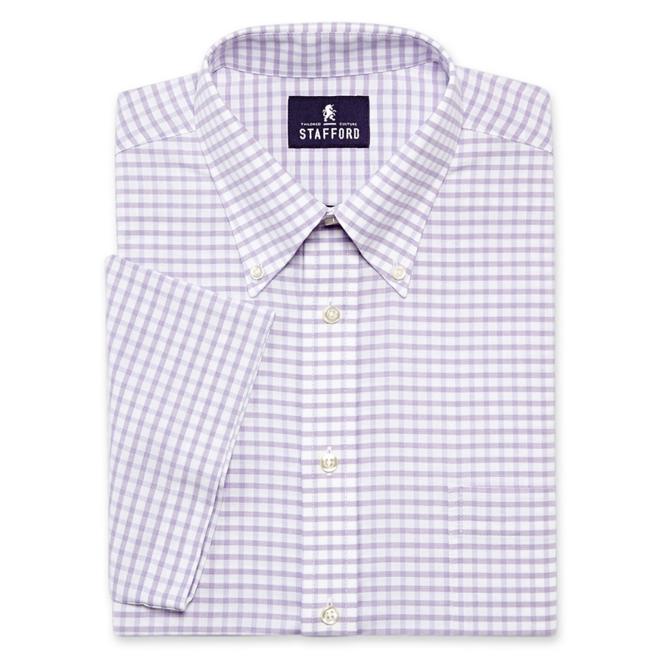 Stafford Short Sleeve Oxford Dress Shirt   Big and Tall, Lavender Plaid, Mens