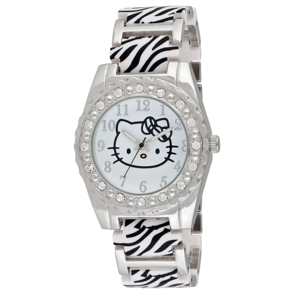 Hello Kitty Rhinestone & Fashion Link Bracelet Watch, Zebra, Womens