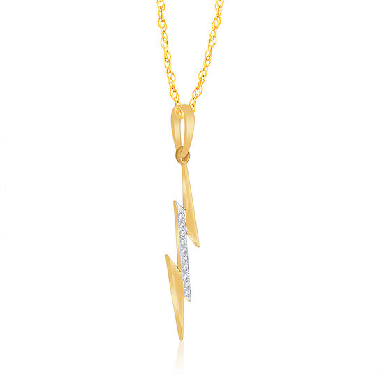 Womens Diamond Accent Genuine White Diamond 10K Gold LIghtning Bolt Pendant Necklace