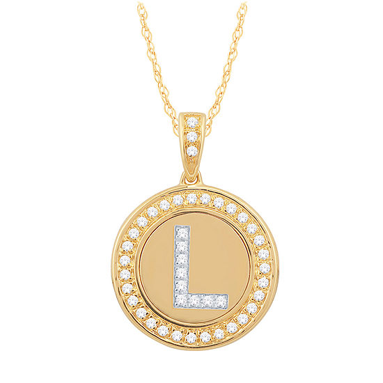 L Initial Womens 1/5 CT. T.W. Genuine White Diamond 10K Gold Pendant Necklace