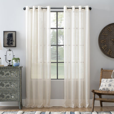 Archaeo Slub Textured Linen Blend Grommet Top Sheer Curtain Panel