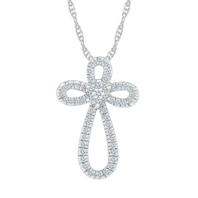 Womens 1/3 CT. T.W. Genuine White Diamond 10K White Gold Cross Pendant