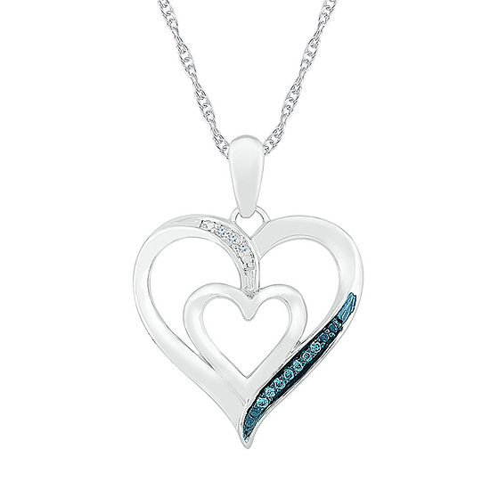 Womens Diamond Accent Genuine Multi Color Diamond Sterling Silver Heart Pendant Necklace