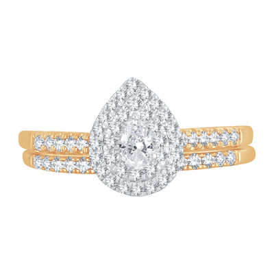 Womens 1/2 CT. T.W. Genuine White Diamond 10K Gold Pear Bridal Set