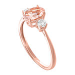Womens Genuine Pink Morganite 10K Rose Gold Sterling Silver Oval Cocktail Ring
