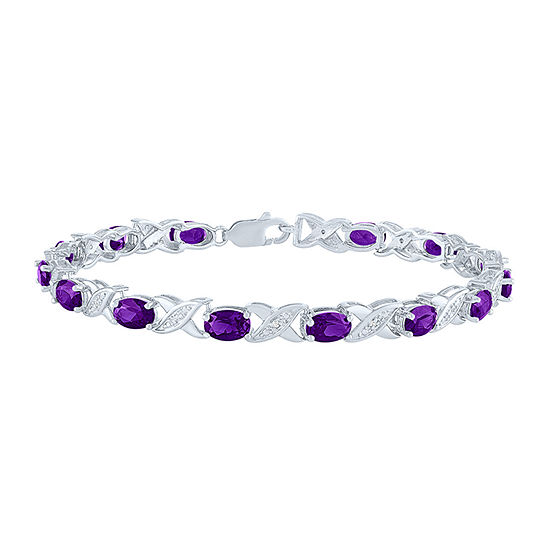 Diamond Accent Genuine Purple Amethyst Sterling Silver Oval Tennis Bracelet