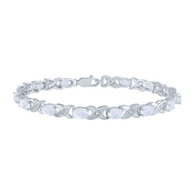 Diamond Accent Lab Created White Opal Sterling Silver Tennis Bracelet