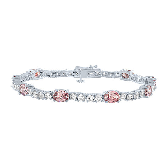 Simulated Pink Morganite Pure Silver Over Brass Tennis Bracelet