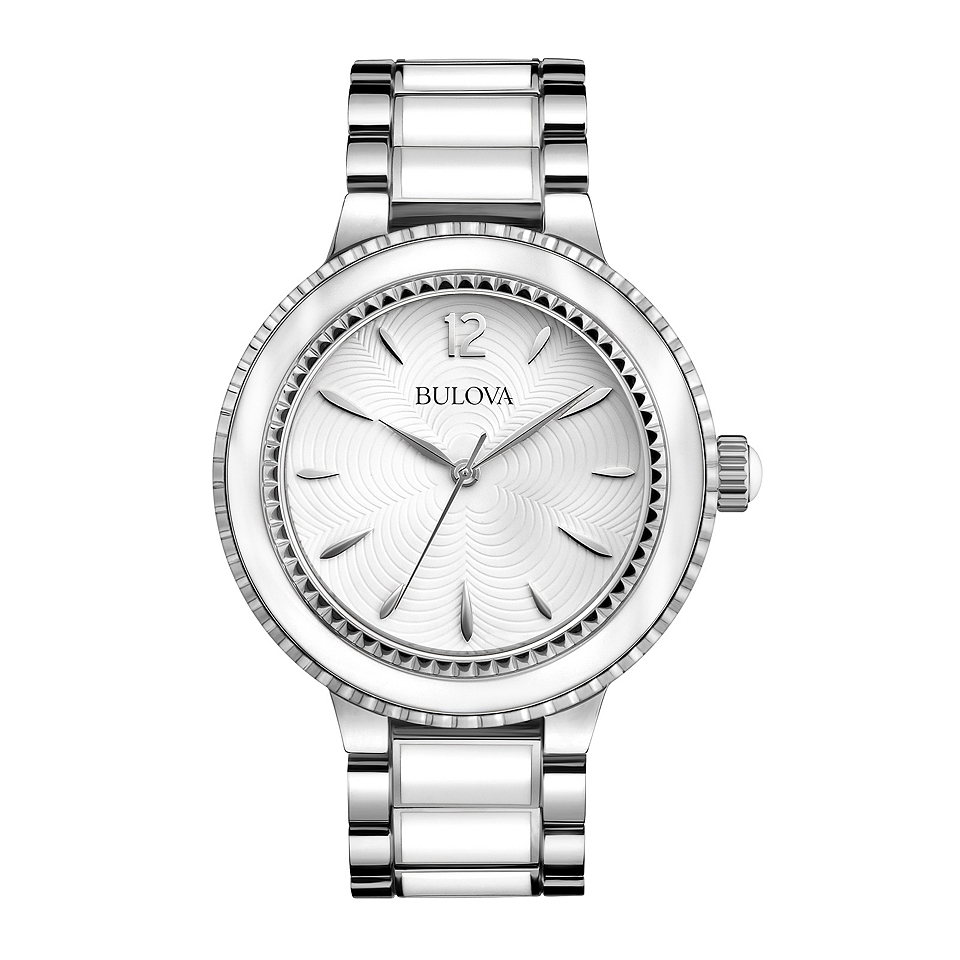 Bulova Womens Silver Tone and White Ion Plated Watch
