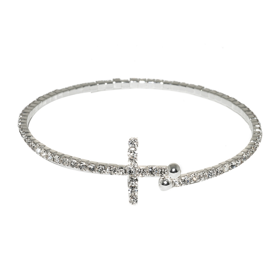 Bridge Jewelry Crystal Cross Flexible Bangle Bracelet