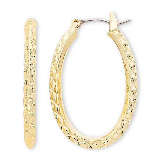 Liz Claiborne® Gold-Tone, Textured Oval Hoop Earrings, Color: Gold ...