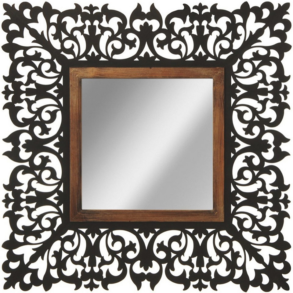 Scroll Square Wall Mirror, Brown