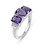 Genuine Amethyst and Diamond Accent Sterling Silver 3 Stone Ring
