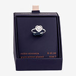Sparkle Allure Cubic Zirconia Pure Silver Over Brass Heart Halo Cocktail Ring