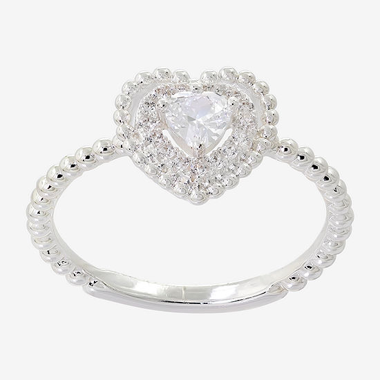 Sparkle Allure Cubic Zirconia Pure Silver Over Brass Heart Halo Cocktail Ring